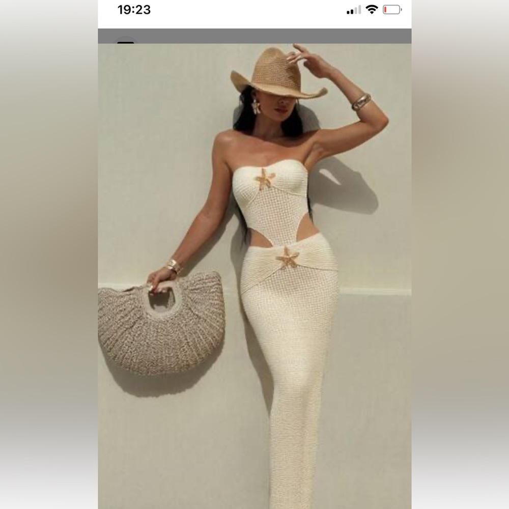 Unique Vintage Cream Strapless Maxi Dress